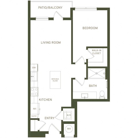 Floor plan for 1 bed, 1 bath, 659 sqft
